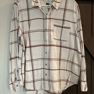 Men's White and Brown Plaid Shirt